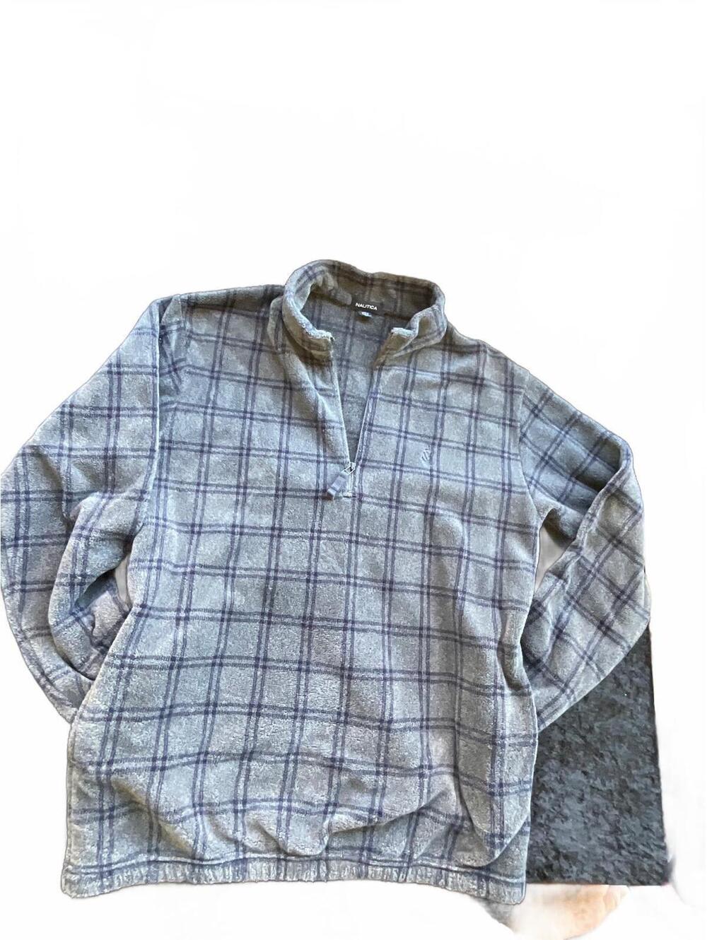 Nautica gray plaid quarter zip fleece pullover
